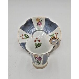 Vtg UCAGCO Blue White Floral‎ Garden Teacup & Saucer Japan